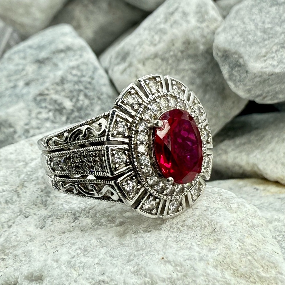 Vanna K for Bella Luce 2.80ct Ruby & Zirconia Halo Ring Sterling Silver Sz 5 - Picture 5 of 17